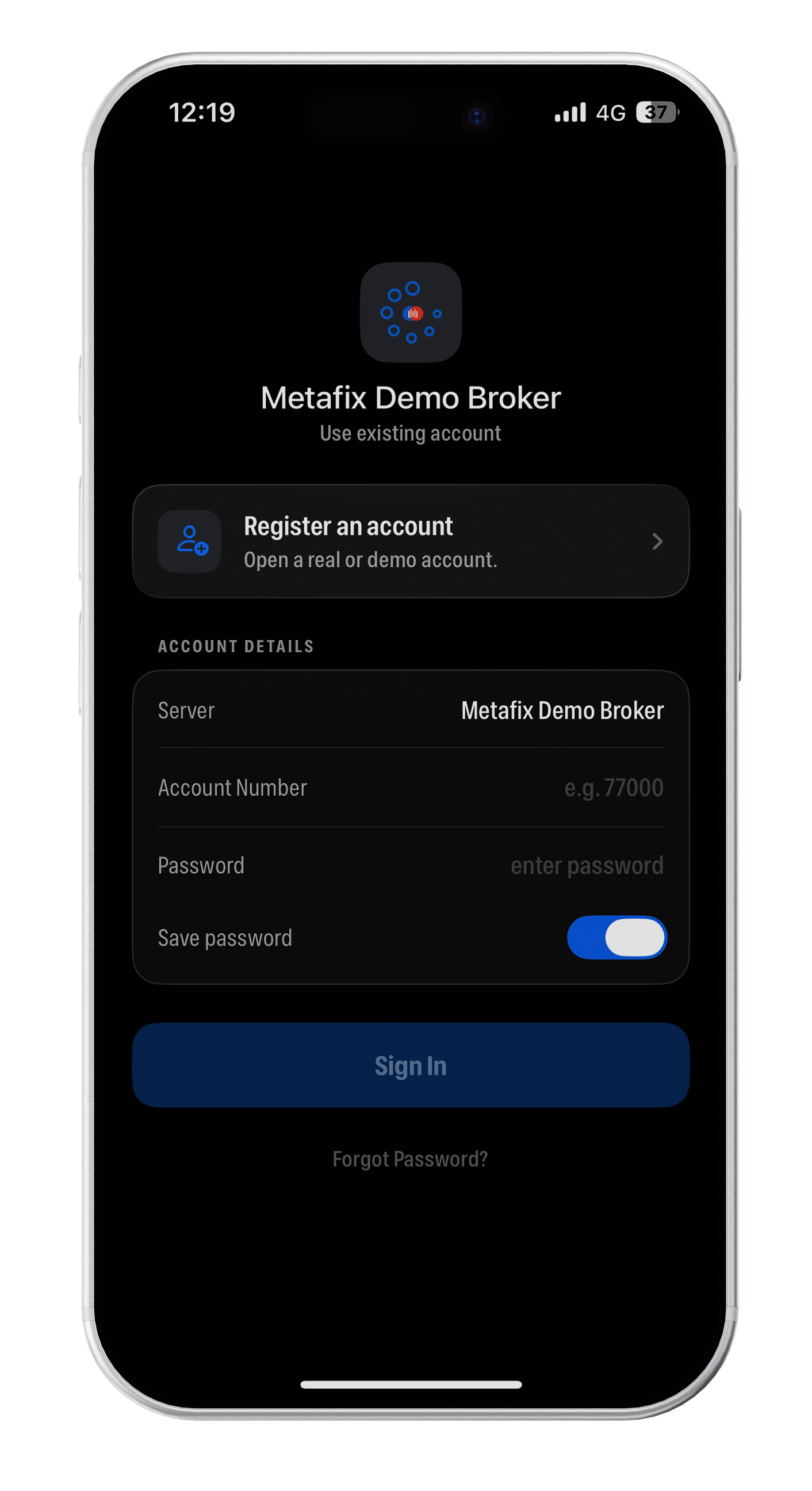 Download and sign in screen